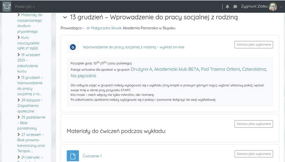 Przykład wejścia do sali on-line